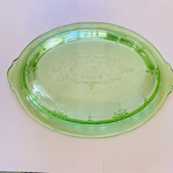 Vintage 1930s Hocking Glass Green Depression Glass Cameo “Ballerina” Oval Veg Di - Picture 5 of 8